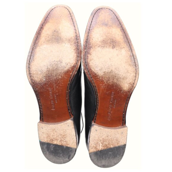 Ralph Lauren Italy Mens 10.5 Black Soft Leather Dress Shoes Cap-toe Derby Oxford - Picture 3 of 12